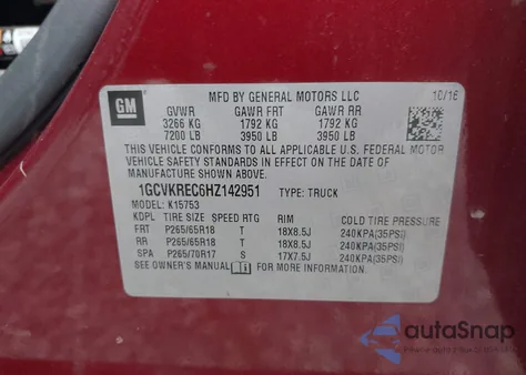 2017 Chevrolet Silverado 1500 2Lt from USA, damaged, VIN 1GCVKREC6HZ142951